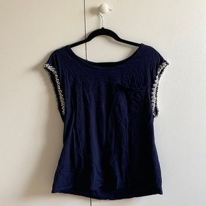 Cotton navy t-shirt with Pearl embellishment